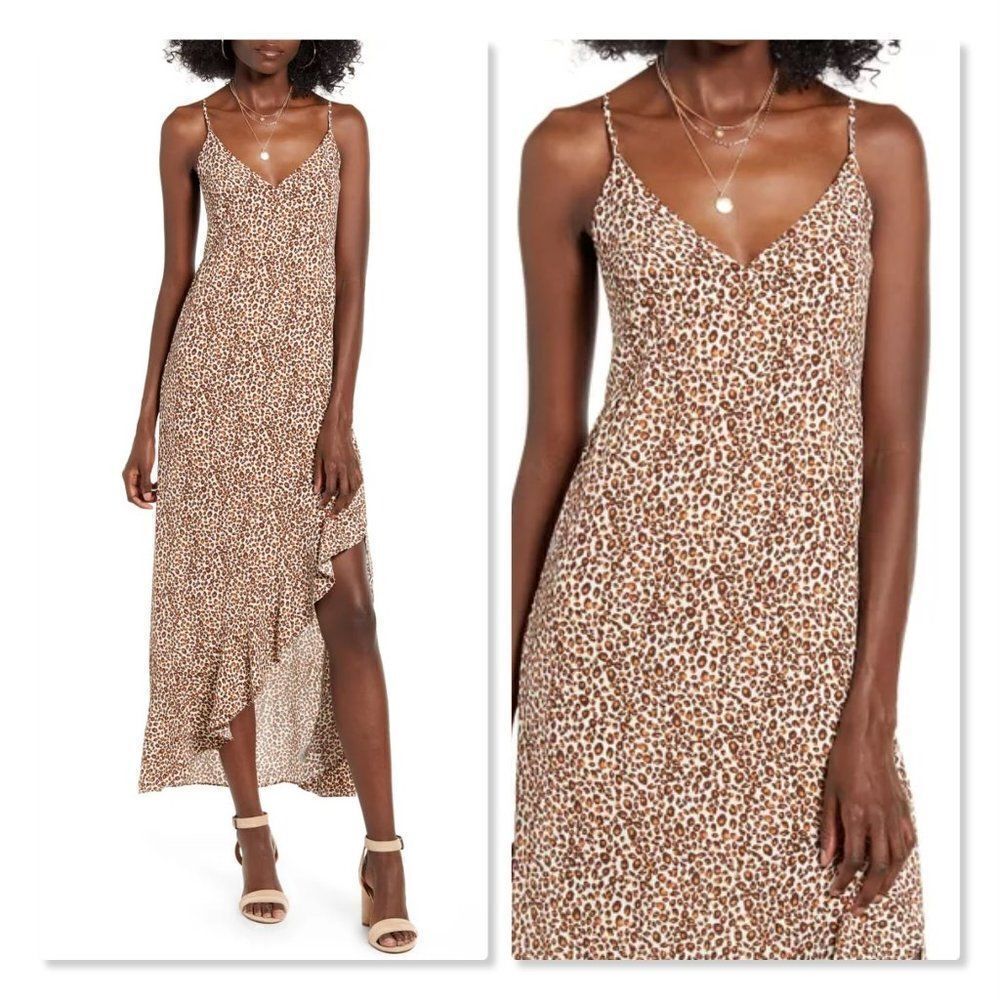 One Clothing Leopard Print Ruffle Hi-Lo Midi Dress size Small